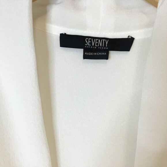 SEVENTY Women Ivory Silk Draped Blouse Sleeveless Layered Overlay Italian M - Picture 3 of 8